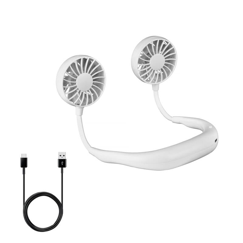 Living Today Sports Rechargeable Neck Fan - Portable 3 Speeds USB Charging (White)