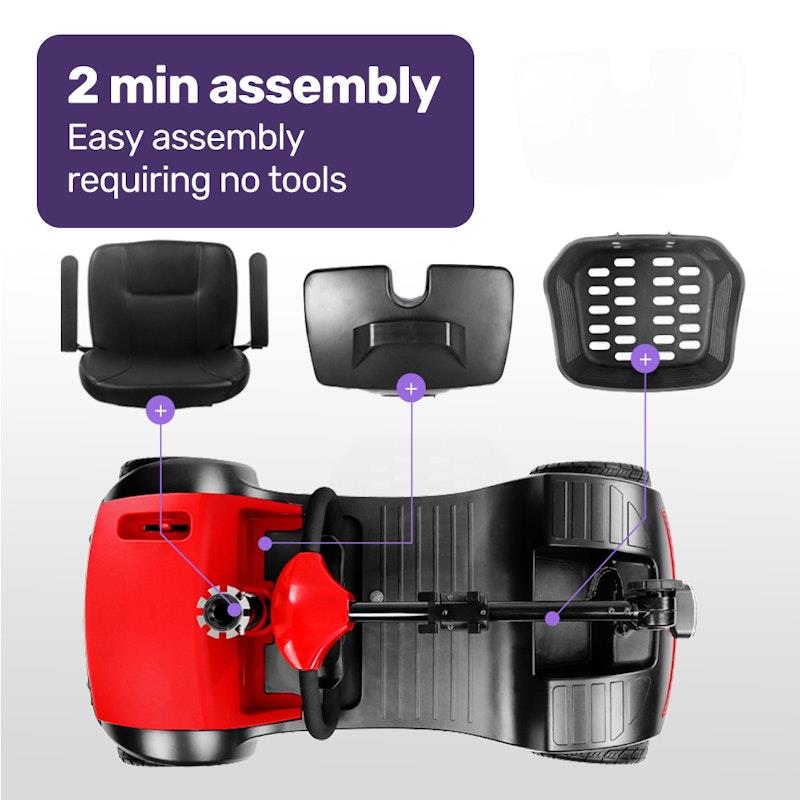 Equipmed Freeroam+ Mid-Sized Foldable Electric Lithium Mobility Scooter - Red