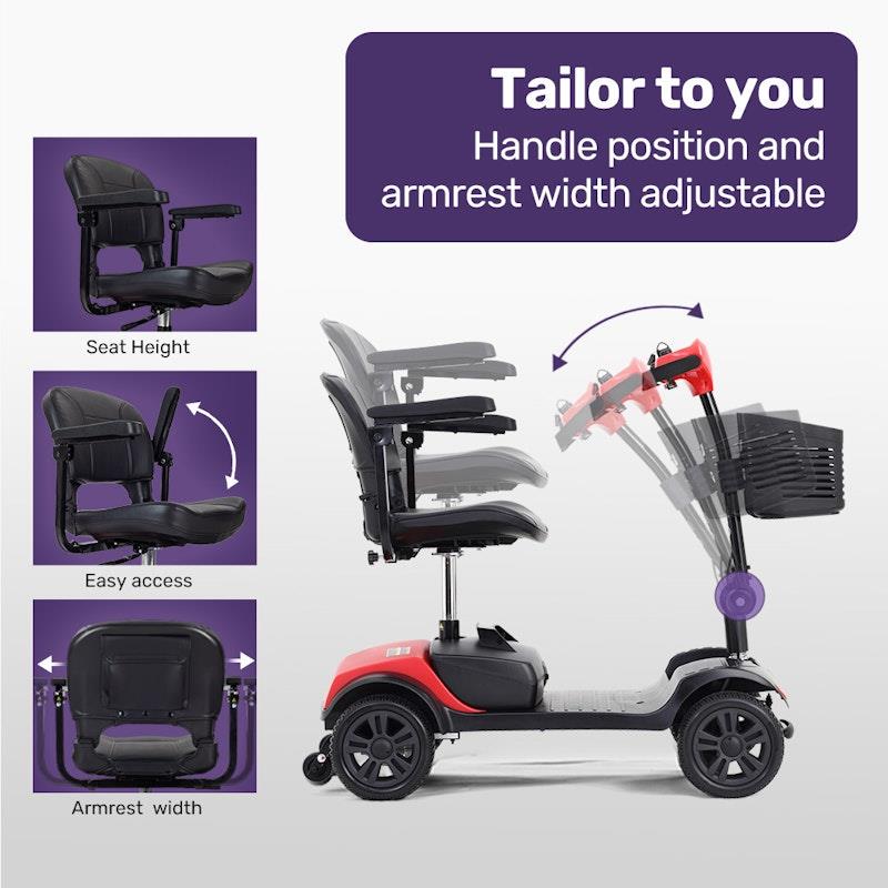 Equipmed Freeroam+ Mid-Sized Foldable Electric Lithium Mobility Scooter - Red