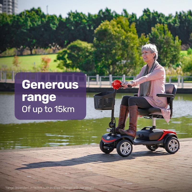 Equipmed Freeroam+ Mid-Sized Foldable Electric Lithium Mobility Scooter - Red