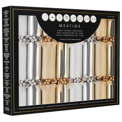 Mestige Luxury Crackers With Gifts 8 Pack Silver And Gold