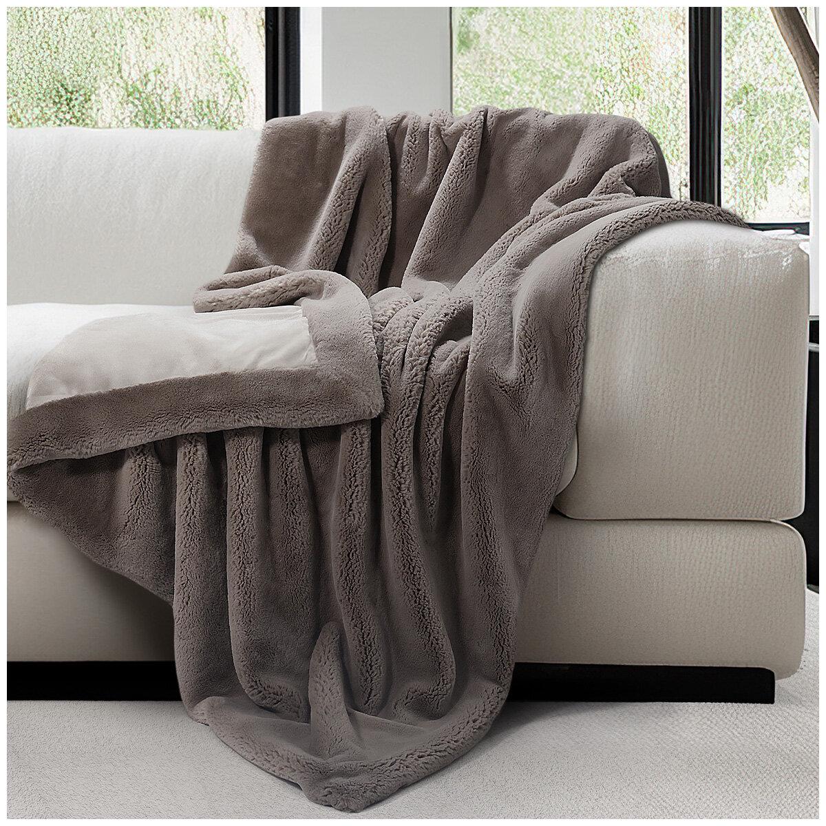 Mon Chateau Ultra Soft Faux Fur Throw 152 x 177cm Dark Mushroom