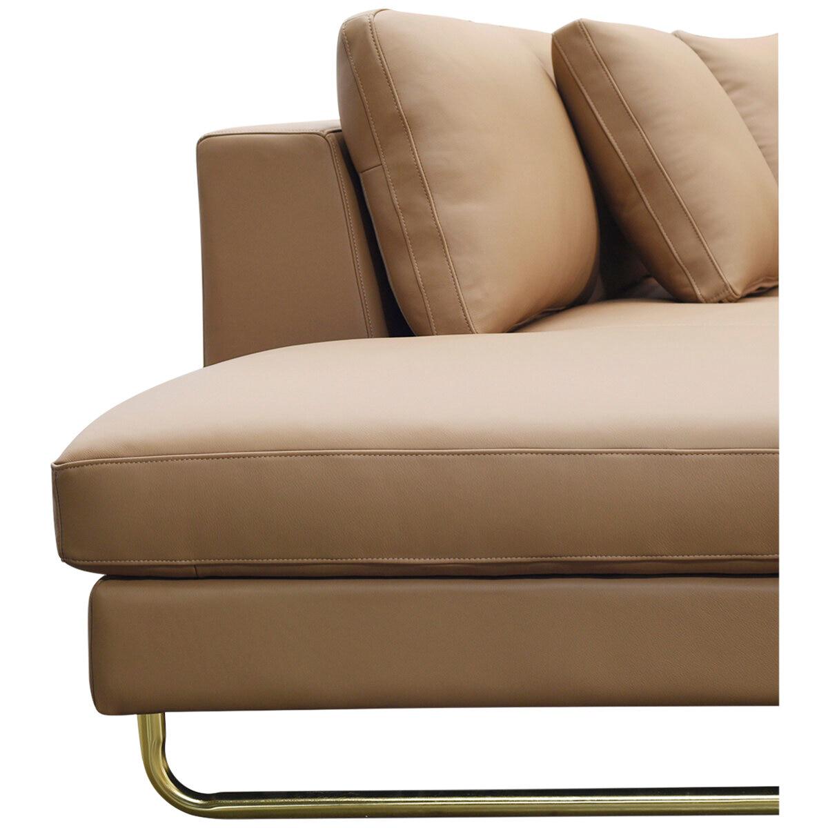 Moran Arcadia Extended Leather Chaise Sofa Caramel