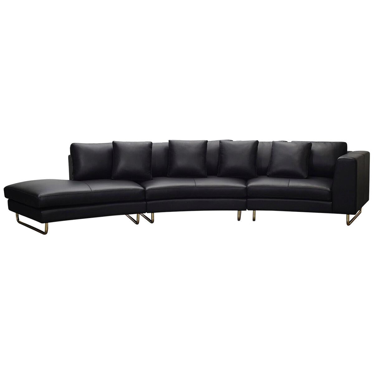 Moran Arcadia Extended Leather Chaise Sofa Caramel