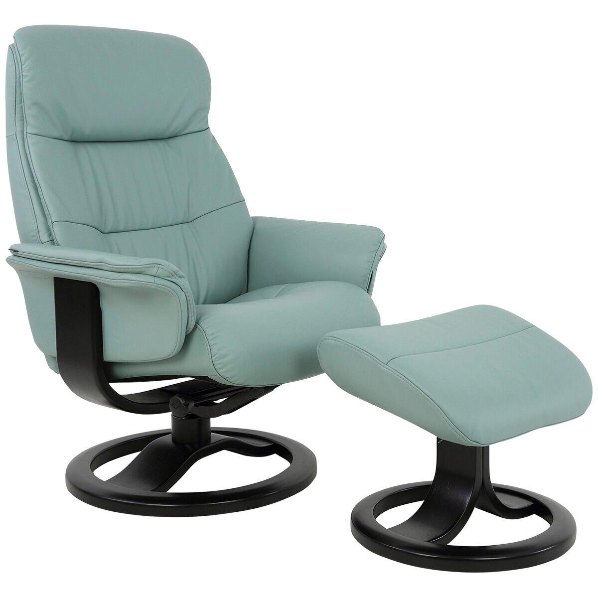 Moran Fjords Anne R-Base Large Chair and Ottoman Sea Green