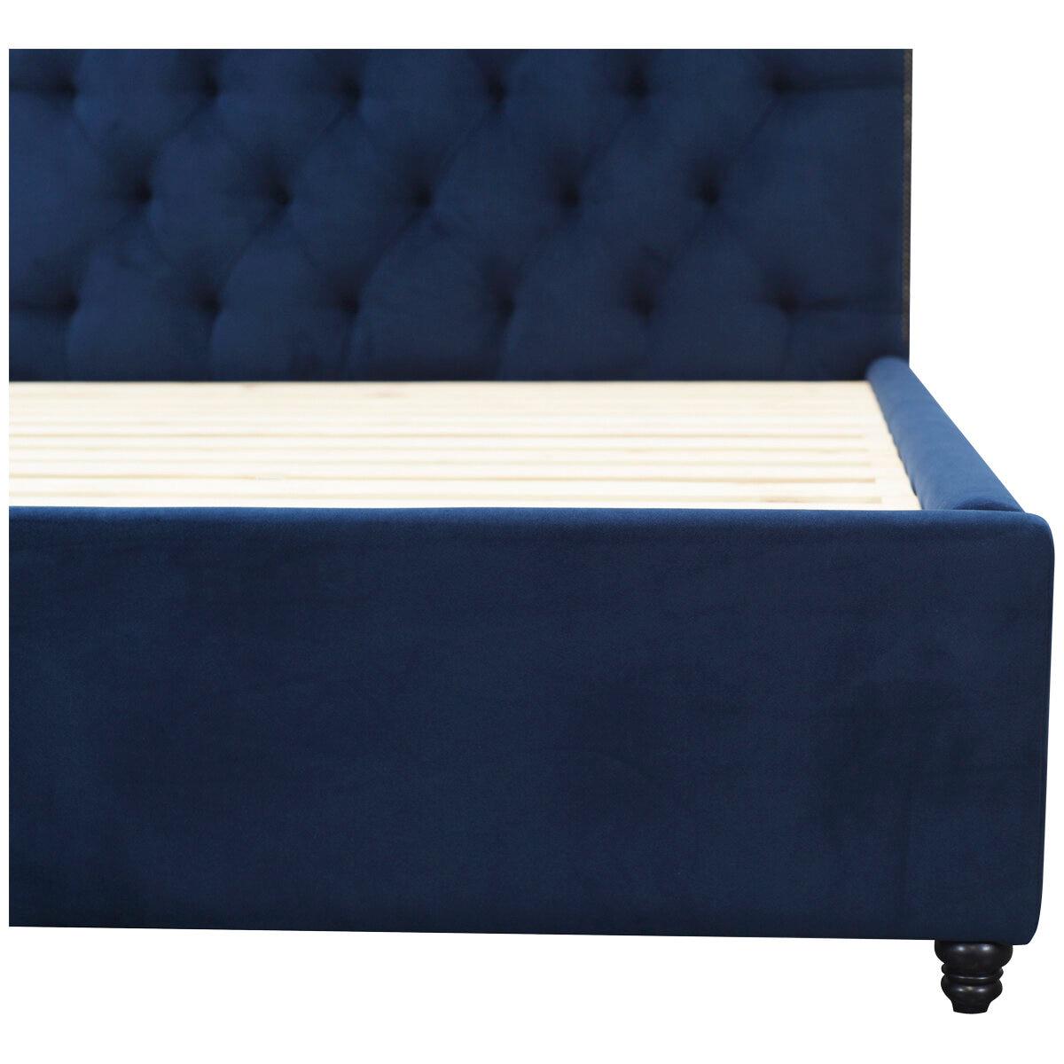 Moran Princess Double BedHead With Encasement and Slatted Base Plush Indigo