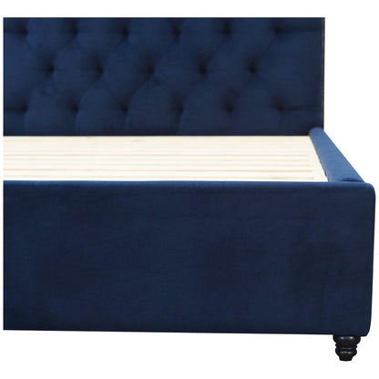 Moran Princess Double BedHead With Encasement and Slatted Base Plush Indigo