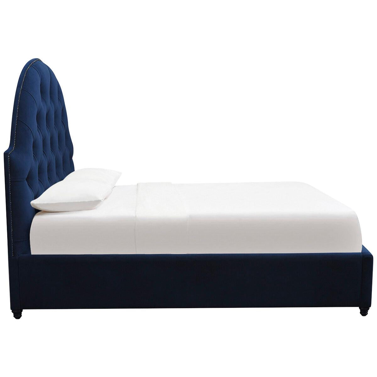 Moran Princess Double BedHead With Encasement and Slatted Base Plush Indigo