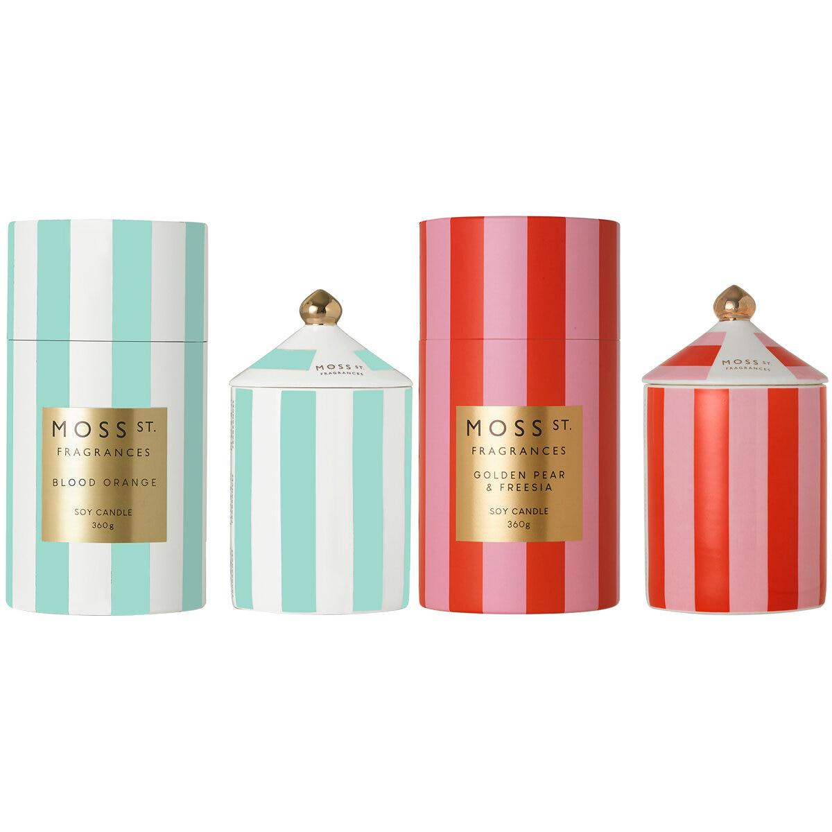 Moss St Ceramic Candles 2 Pack x 360g Camellia and White Lotus And Iris and Oud