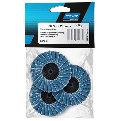 NORTON 50mm 80-Grit Zirconia Quick-Change Flap Disc - SPEEDLOK - 3 Piece