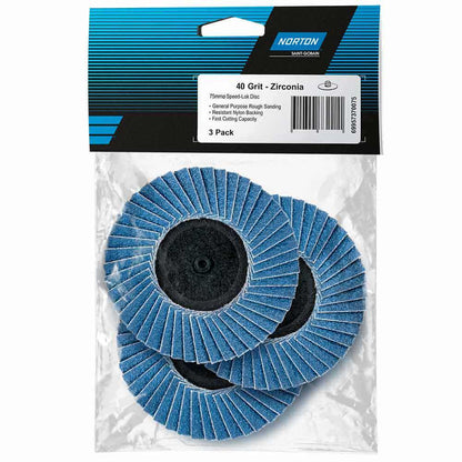 NORTON 75mm 40-Grit Zirconia Quick-Change Flap Disc - SPEEDLOK - 3 Piece