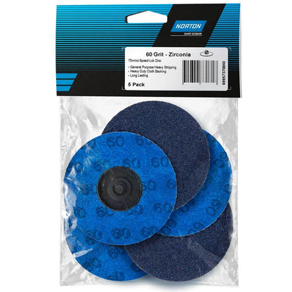NORTON 75mm 60-Grit Zirconia Quick-Change Sanding Disc - SPEEDLOK - 5 Piece