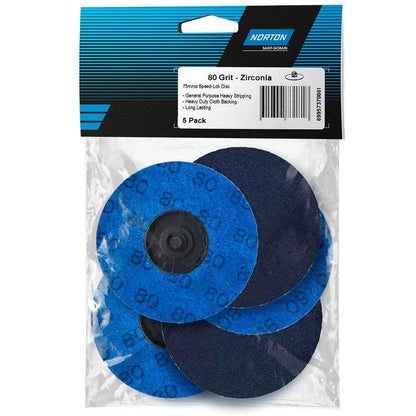NORTON 75mm 80-Grit Zirconia Quick-Change Sanding Disc - SPEEDLOK - 5 Piece