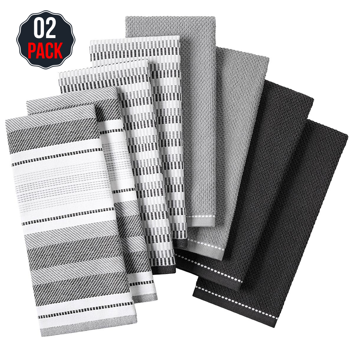 Culinary Classics Shelby Kitchen Towel 8 Pack Black