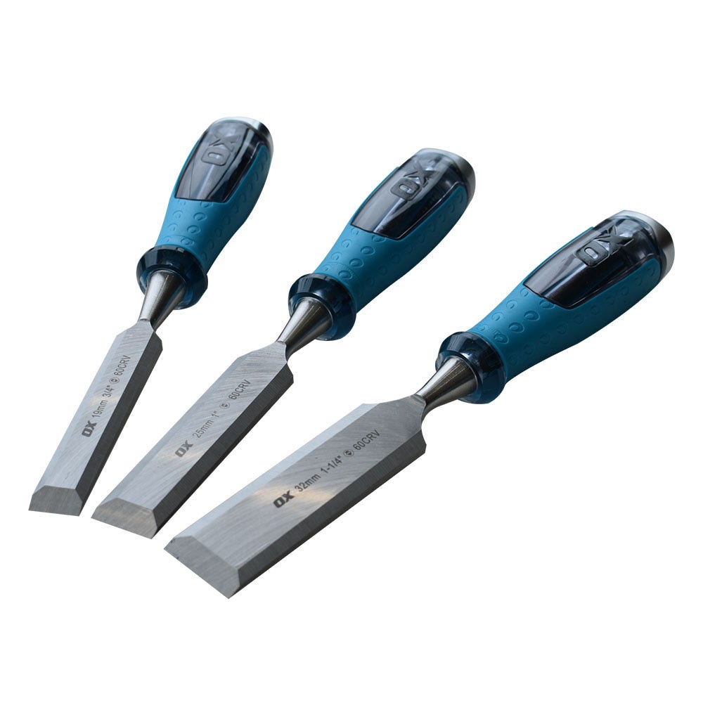 OX 3pc 19 25 32 Strike Cap Thru Tang Wood Chisel Set OX-P3709033