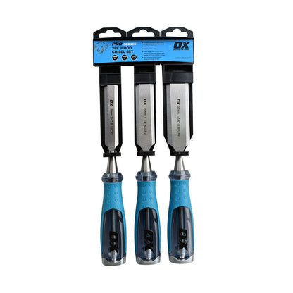OX 3pc 19 25 32 Strike Cap Thru Tang Wood Chisel Set OX-P3709033