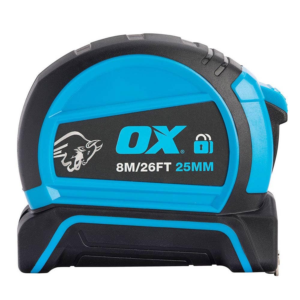OX 8m x 25mm Double Locking Tape Measure - Metric and Imperial OX-T505208