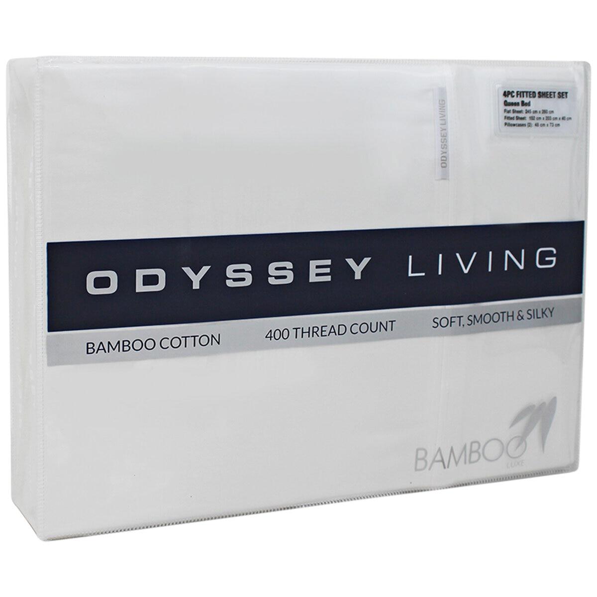 Odyssey Living 400 Thread Count Bamboo 4 Piece Sheet Set Queen White