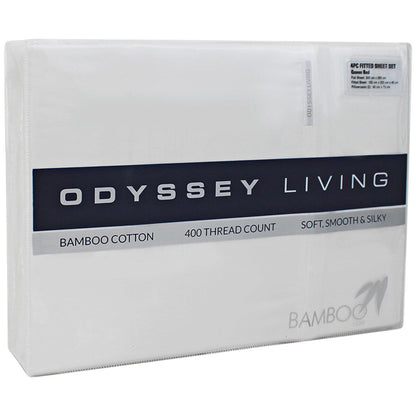 Odyssey Living 400 Thread Count Bamboo 4 Piece Sheet Set Queen White