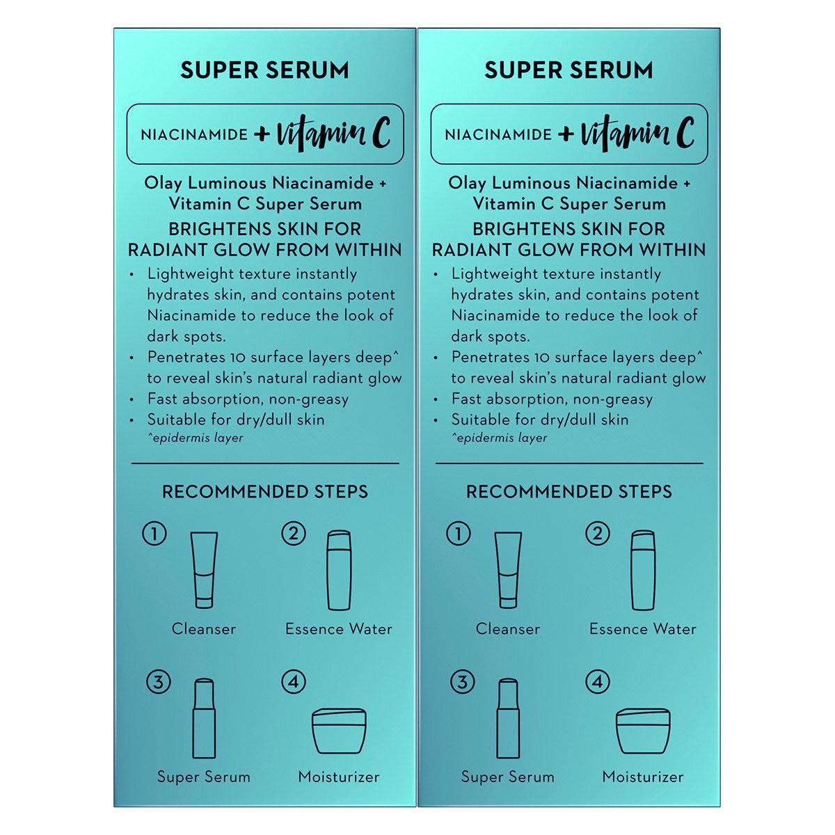 Olay Luminous Niacinamide And Vitamin C Super Serum 2 x 30ml