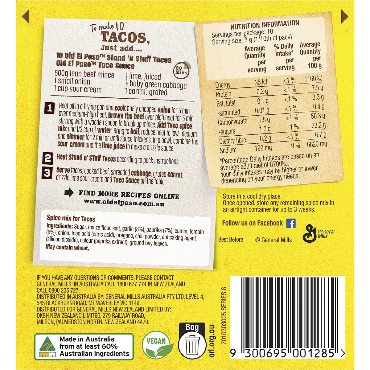 Old El Paso Taco Spice Mix Mild 30g