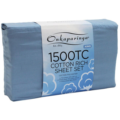 Onkaparinga Cotton Rich 1500TC Sheet Set 4 Piece King Blue