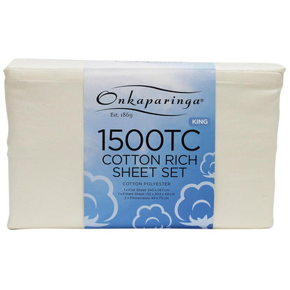Onkaparinga Cotton Rich 1500TC Sheet Set 4 Piece King Cream