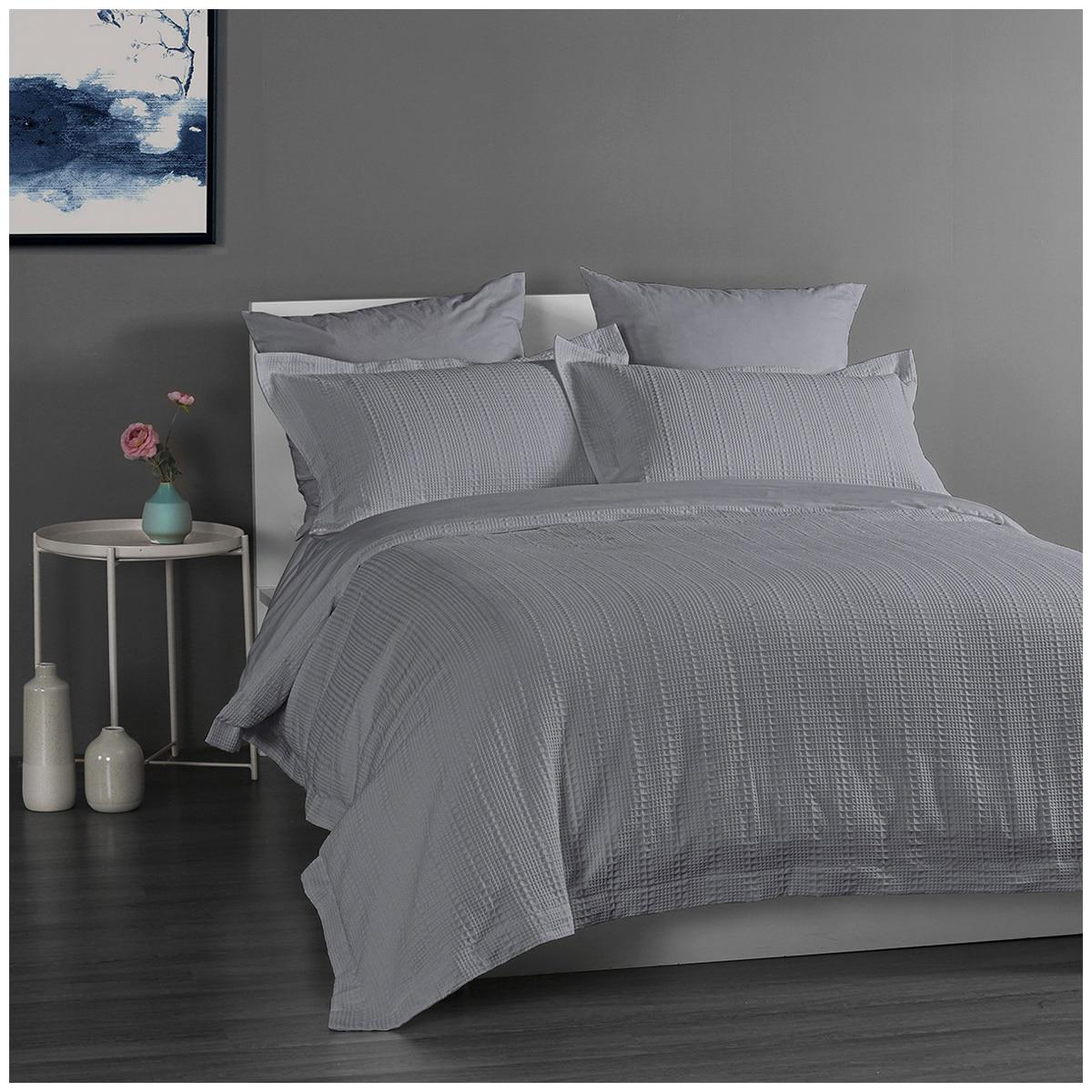 Onkaparinga Yarra Waffle King Bed Quilt Cover Set Grey