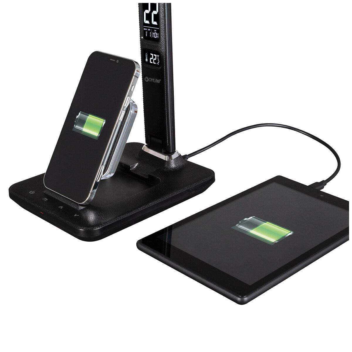 Ottlite LED Desk Lamp with Extendible Wireless Charging Base Black