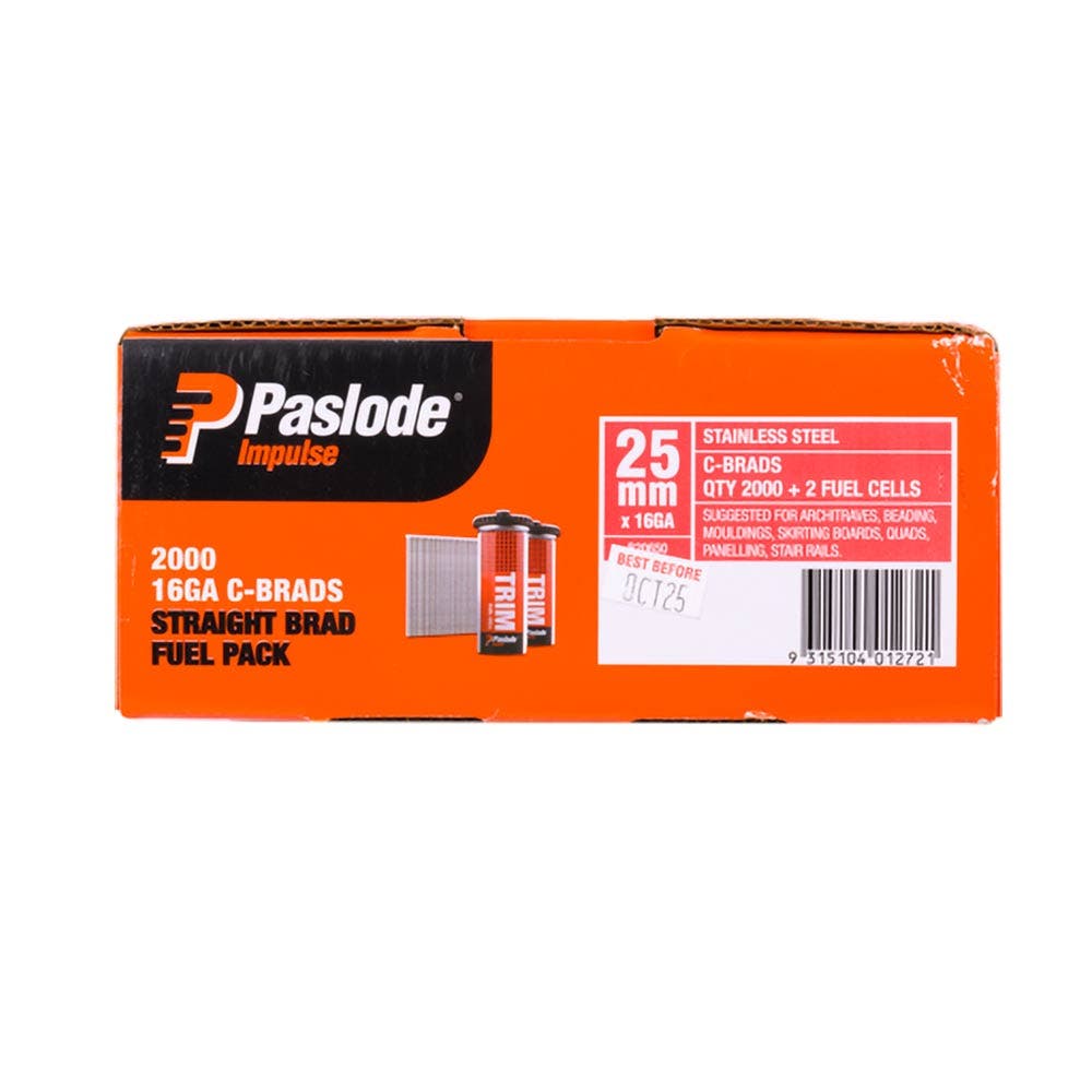 PASLODE 25mm C Series Straight Brads 2000 Pack B20650