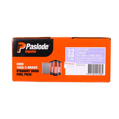 PASLODE 32 x 1.6mm Zinc Plated C32 Impulse Brad with Fuel 3000 pk B20625