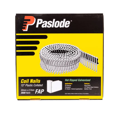 PASLODE 32 x 2.7mm Ring Shank Coil Nails 3600 Box B25120