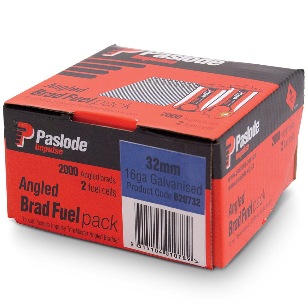 PASLODE 32mm 20 Degree C Brad Nails and 2 Fuel Cells - 2000 Pack B20732