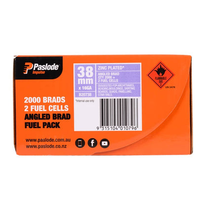 PASLODE 38mm Brad Nails and 2 Fuel Cells - 2000 Pack B20738