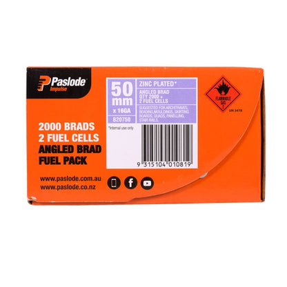 PASLODE 50mm 20 Degree C Brad Nails and 2 x Fuel Cells - 2000 Pack B20750