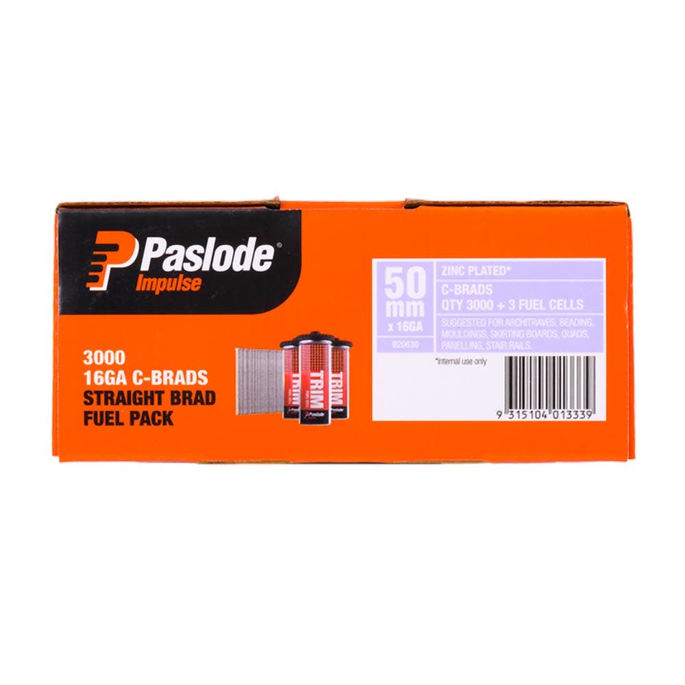 PASLODE 50mm C Brad Nails and 3 Fuel Cells - 3000 Pack B20630