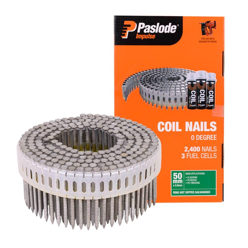 PASLODE 50mm Coil Nails and 3 Fuel Cells - 2400 Pack B40022