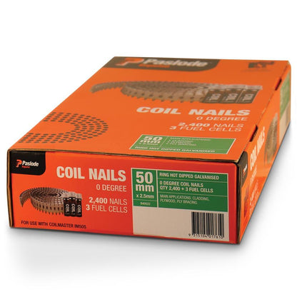 PASLODE 50mm Coil Nails and 3 Fuel Cells - 2400 Pack B40022