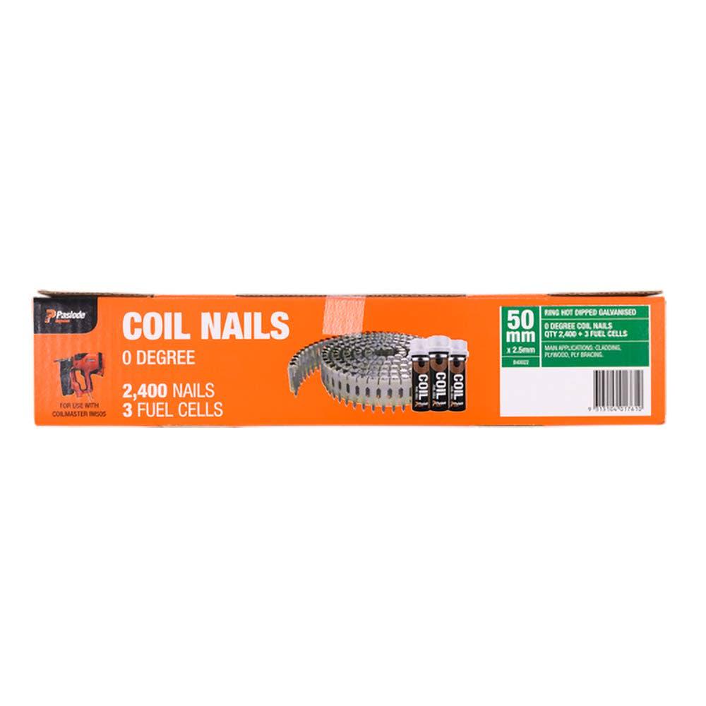 PASLODE 50mm Coil Nails and 3 Fuel Cells - 2400 Pack B40022
