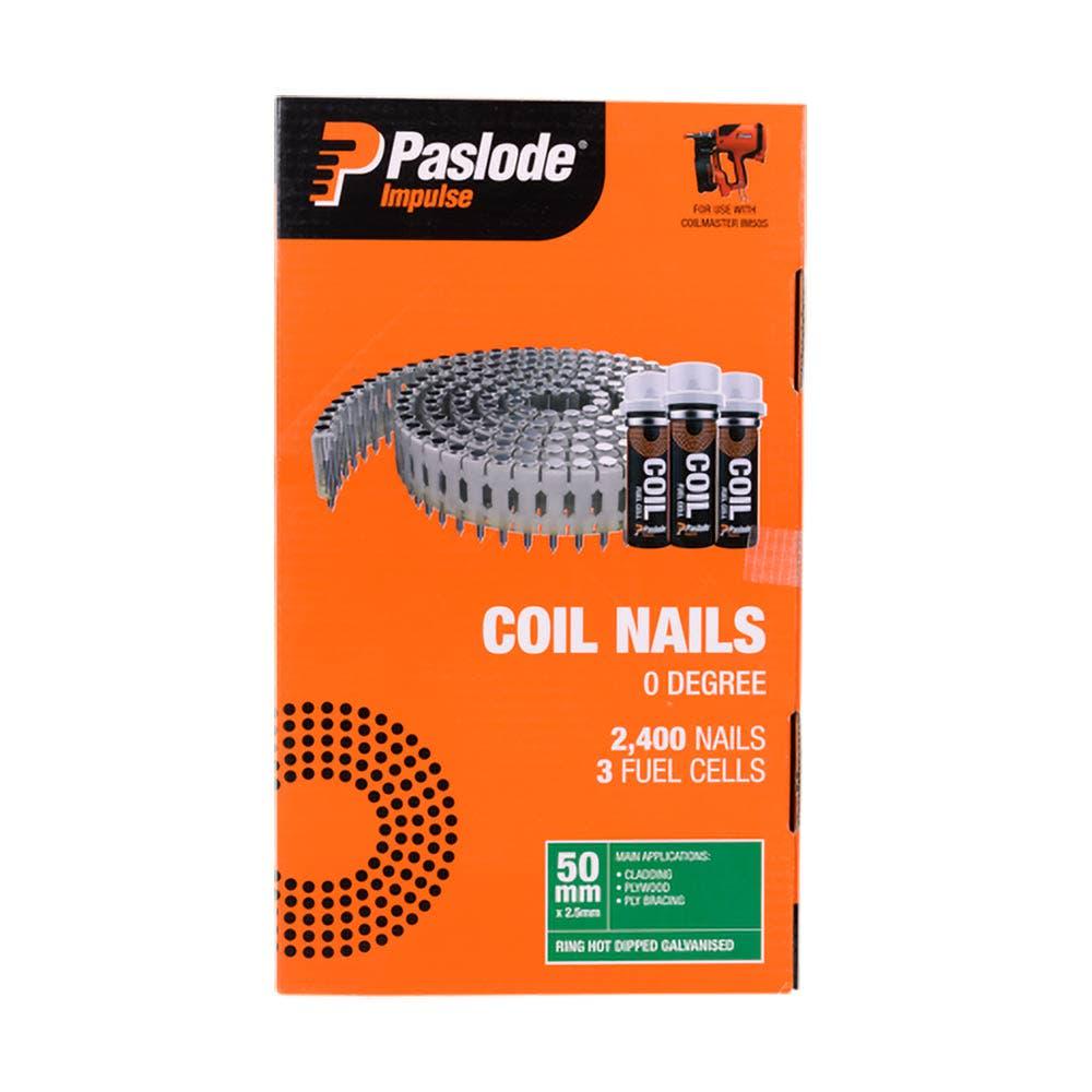 PASLODE 50mm Coil Nails and 3 Fuel Cells - 2400 Pack B40022