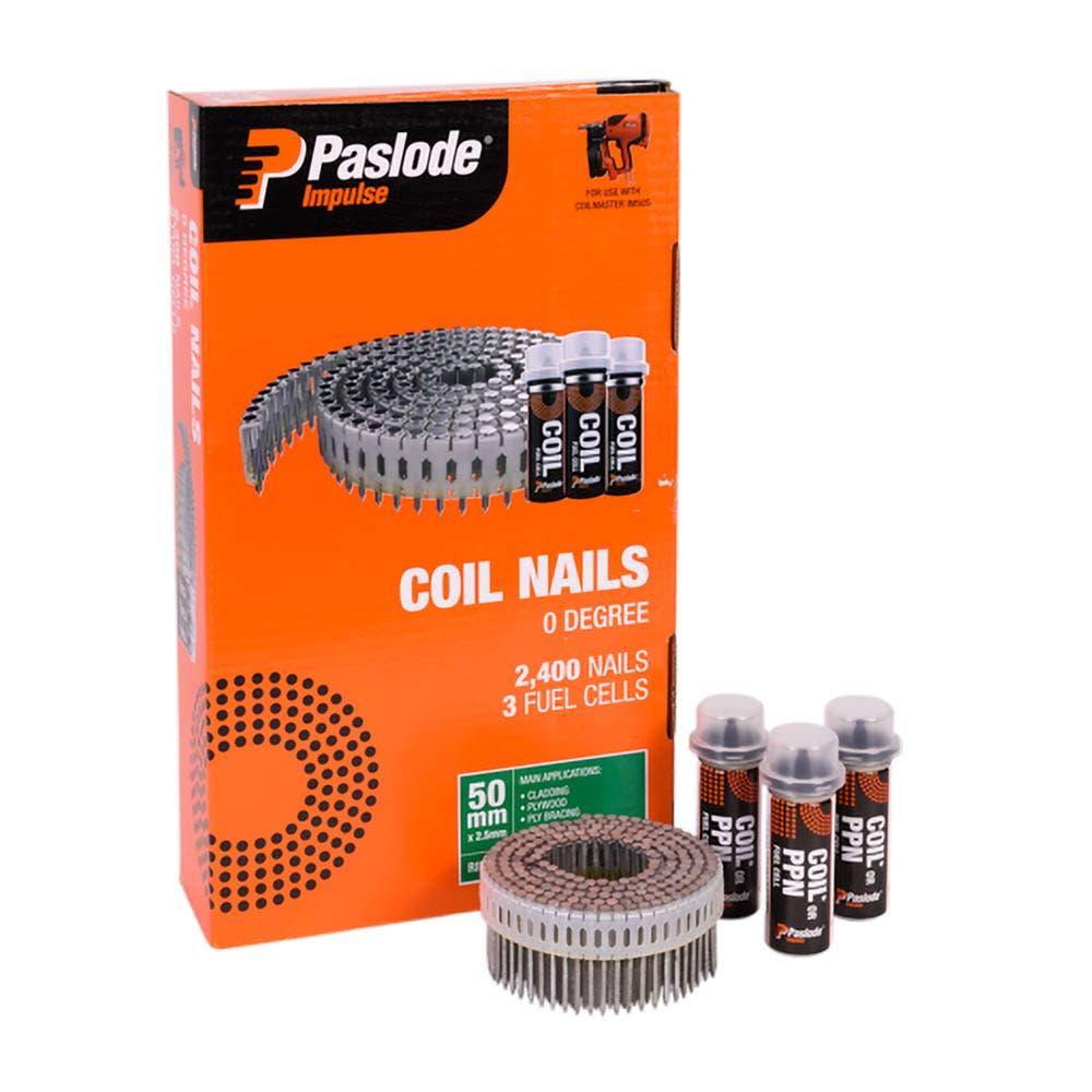 PASLODE 50mm Coil Nails and 3 Fuel Cells - 2400 Pack B40022