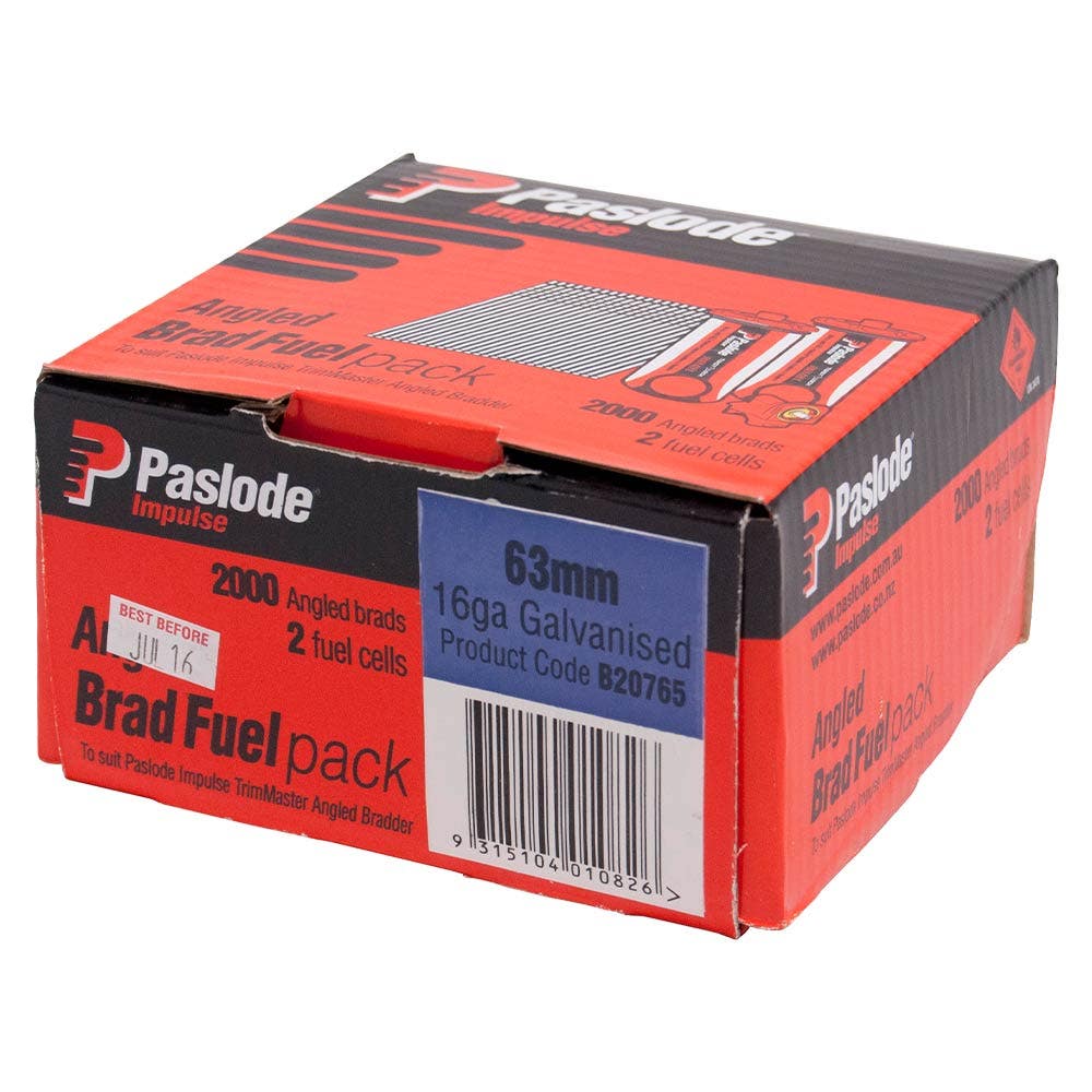 PASLODE 63mm 20 Degree C Brad Nails and 2 Fuel Cells - 2000 Pack B20765