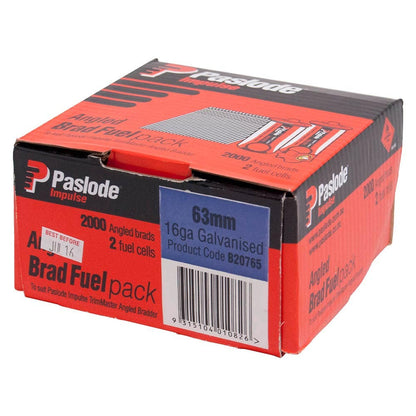 PASLODE 63mm 20 Degree C Brad Nails and 2 Fuel Cells - 2000 Pack B20765