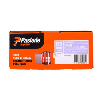 PASLODE 65 x 1.6mm Zinc Plated C65 Impulse Brad with Fuel 3000 pk B20632