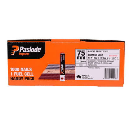 PASLODE 75 x 3.06mm Bright D Head Impulse Nail 1000 pk B20551