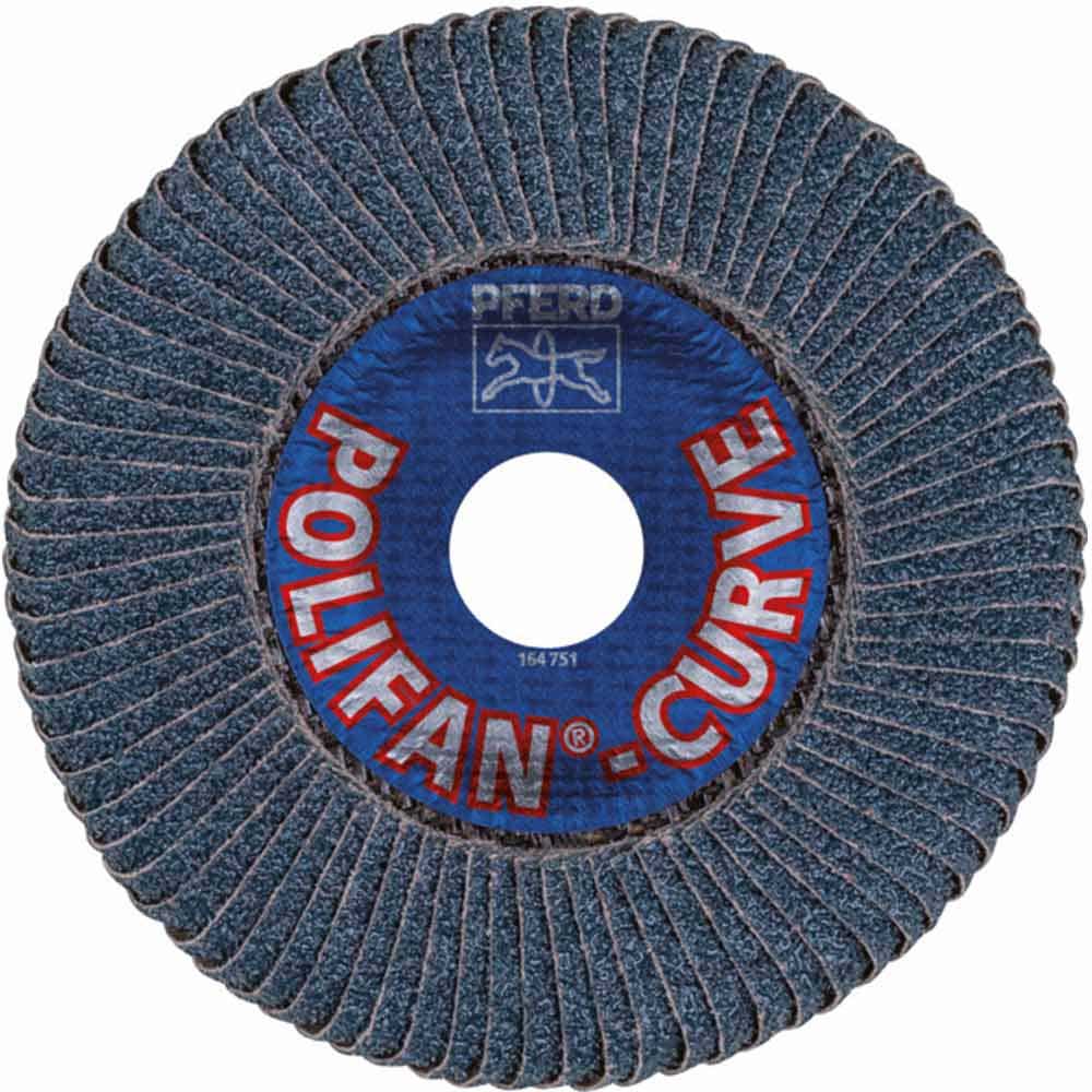PFERD 125mm 40-Grit Zirconia Curved Flap Disc - POLIFAN STEELOX