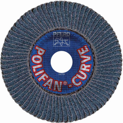 PFERD 125mm 40-Grit Zirconia Curved Flap Disc - POLIFAN STEELOX