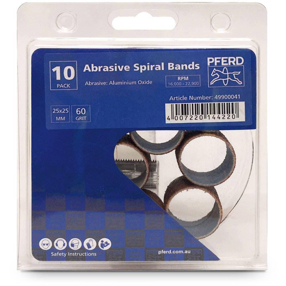 PFERD 25 x 25mm 60-Grit Aluminium Oxide Spiral Bands - 10 Piece