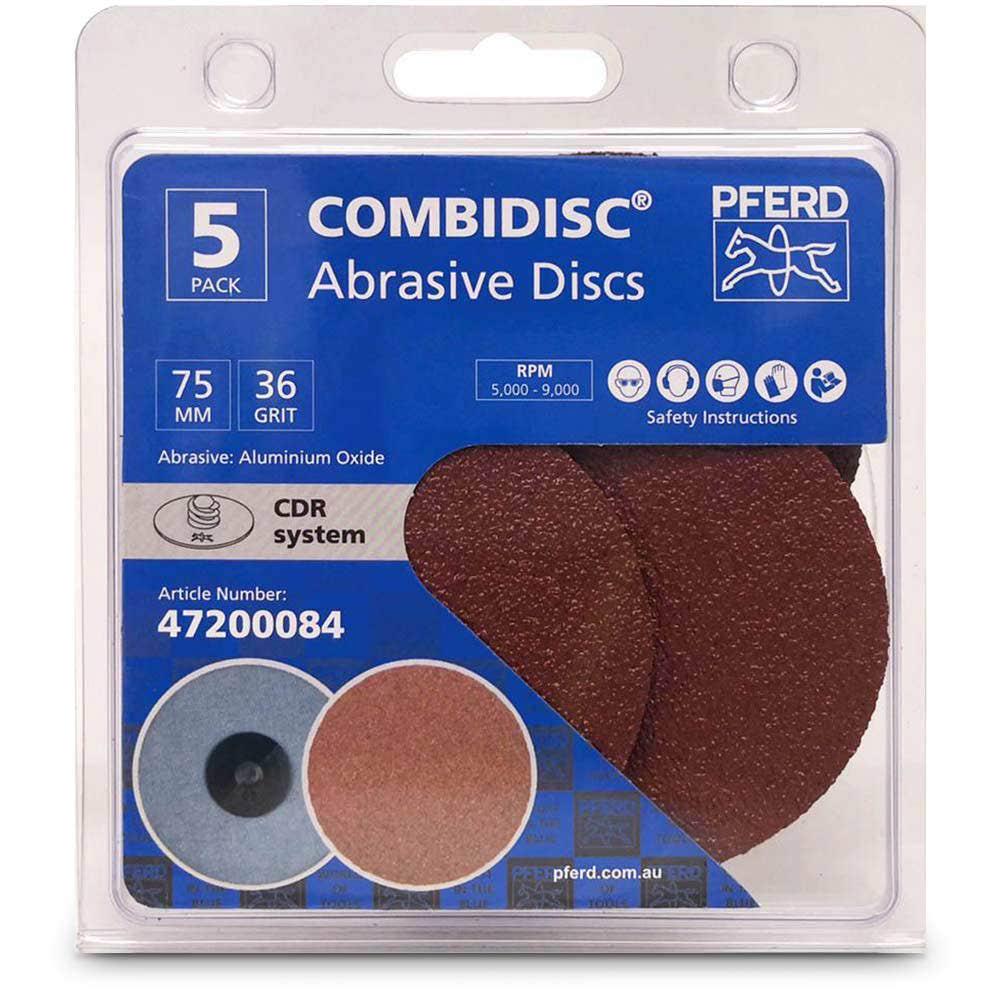 PFERD 75mm 36-Grit Aluminium Oxide Quick-Change Sanding Disc - COMBIDISC - 5 Piece
