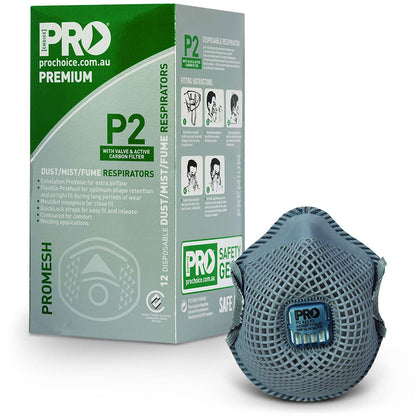 PROCHOICE Box of 12 P2 Promesh Carbon Filter Disposable Respirator with Valve PC823